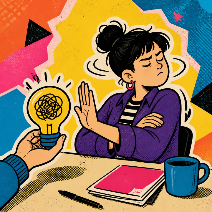 A person rejects a bad idea with a raised hand